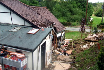 Rear of collapsed Woodman pub