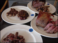 beef on plates