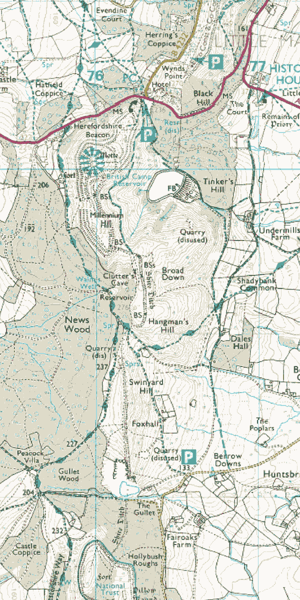Map of Malvern Hills- courtesy of Ordnance Survey