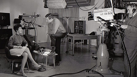 Meryl O'Keefe, one of BBC South's presenters from the Sixties; news editor Johnny Johnson; and cameraman Arthur Newsom
