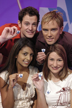 Blue Peter presenters Matt Baker, Simon Thomas, Konnie Huq and Liz Barker with the new badge