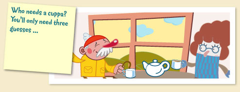 Seanair and Morag are having a chat over tea