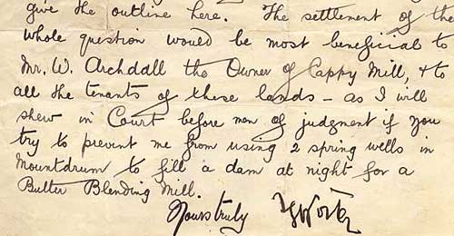 Part of an 1897 letter from Landlord to Tennant