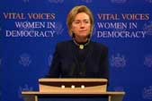 Image of the First Lady Hilary Clinton at a Vital Voices, Women in Democracy Conference
