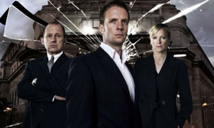 (L-R) Adam Carter (Rupert Penry-Jones), Harry Pearce (Peter Firth) and Ros Myers (Hermione Norris) in Spooks