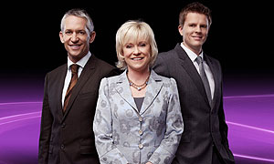 BBC Sports Personality of the Year presenters Gary Lineker, Sue Barker and Jake Humphrey