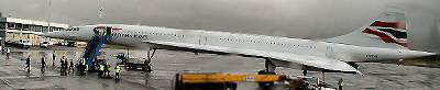 Concorde on a rainswept tarmac at Belfast International Airport