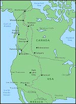 Graphic: Map showing Sarah's route. Click to  view in detail