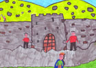 Dynion yn adeiladu'r gaer