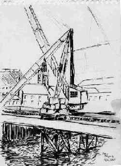 Building the Queen Elizabeth II Bridge.  Original drawing by Brian Willis.