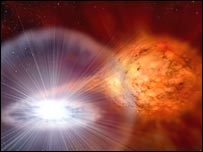 Desenho de artista reproduzindo a explosão da Ophiuchus (Foto: David A. Hardy/astroart.org)