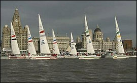 The Clippers in Liverpool, start of the Clipper 2002 race, and the finish as well