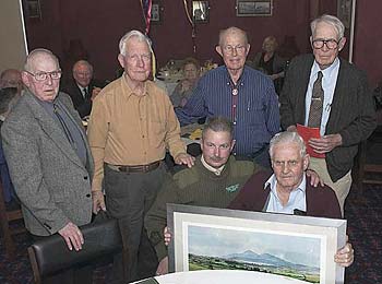 The 'Old Ironsides'  receive a painting of the Mourne Mountains, presented  by RSM Thompson at BallyKinlar Camp