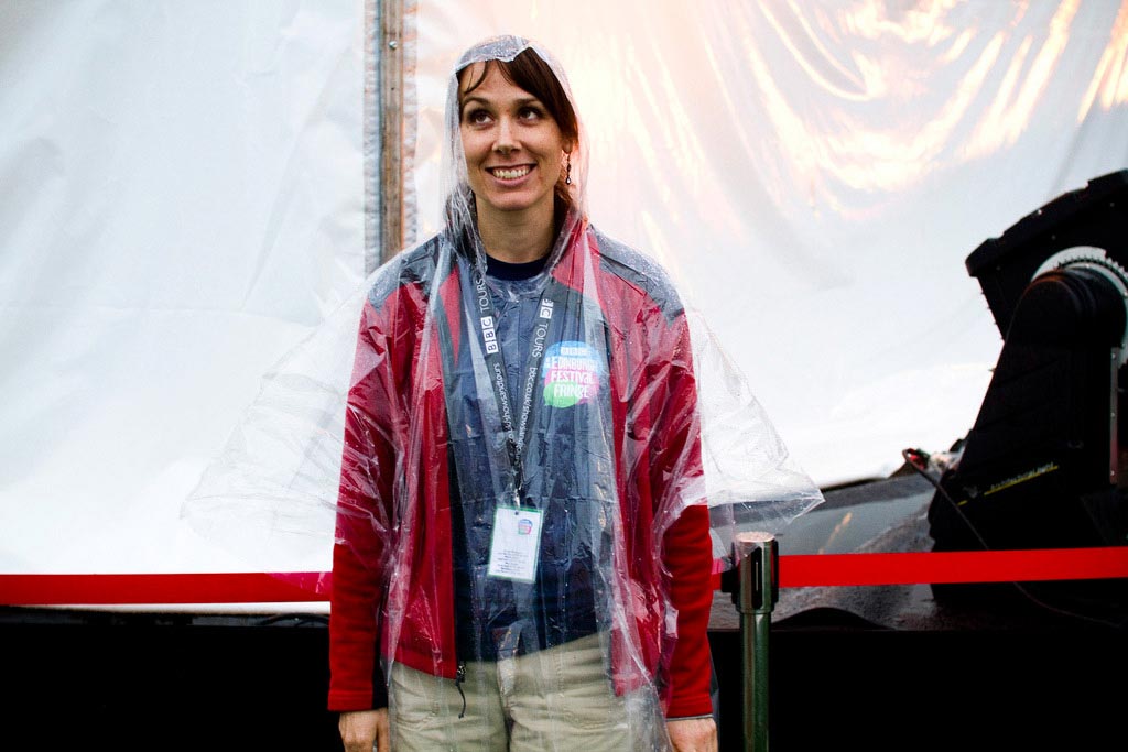 Volunteer in a poncho