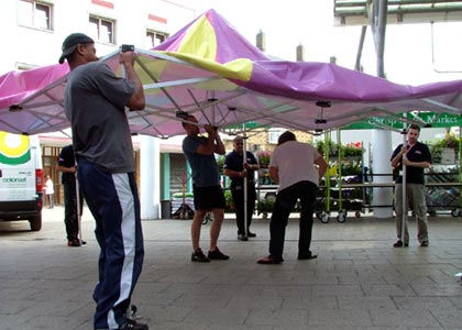 The Asian Network crews put up the marquee