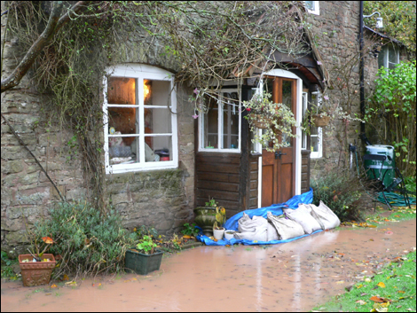 Floodwater outside a house in Herefordshire after heavy rain in November 2008.