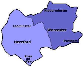 Map of Herefordshire and Worcestershire