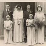 Gilbert and Lillian Chard (nee Green) on their wedding day, February 26th 1944 at St Edmund's Church, Exeter, Devon. Billy Vinnecombe, Marlene Kelland and  another bridesmaid.