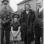 At  19 Palfrey Close St Albans April 1940.  L.to R : 2/Lt Ian Millar RE, Christine Cockle (aged 8 - and loved parading around with  my uniform hat and swagger stick!) Mrs Cockle , Mr Cockle.