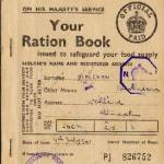 Ministry of Food Ration Book (1941). Stamped by Renfrewshire County Food Office. Includes instuctions on 'How to use your ration book'.  Has a section for writing in the details of retialers that they would be registered with to supply; butter, bacon, sugar, cooking fats, meat.