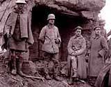 Image of captured German officers outside their concrete bunker, near Langemarck, October 1917