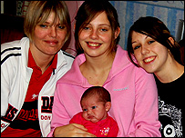 Mum Karen, Danielle, baby Faith and Hayley