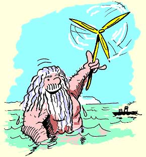 Cartoon of sea god holding windmill