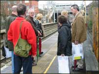 The travellers arrive at Handforth station
