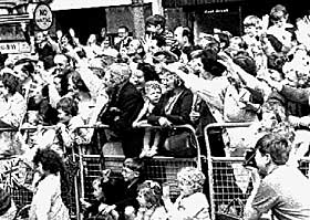 Enthusiastic crowds in Sandy Row in 1966