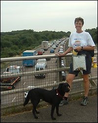 Jo and Bella on the bridge above the M5
