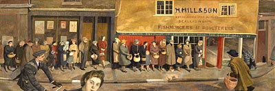'The Queue at the Fish Shop' by Evelyn Dunbar