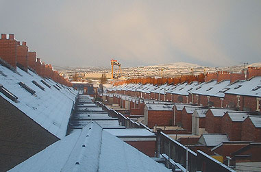 snow top roofs in Belfast
