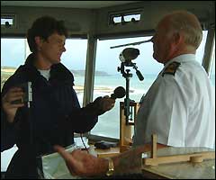 Jo interviewing Derrick Yeoman at the Prawle Point coast watch