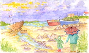 Beach scene.