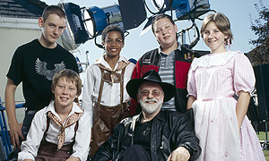 Terry Pratchett on the set of Johnny and the Bomb