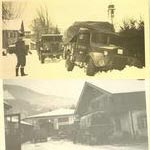 The M.T. sergeant, Sgt Green, supervises a recovery.  The Fordson 15 cwt is going out backwards.  The old adage, 'pull 'em out the way they went in.'      Second picture, the workshops in Bad Wiesse.