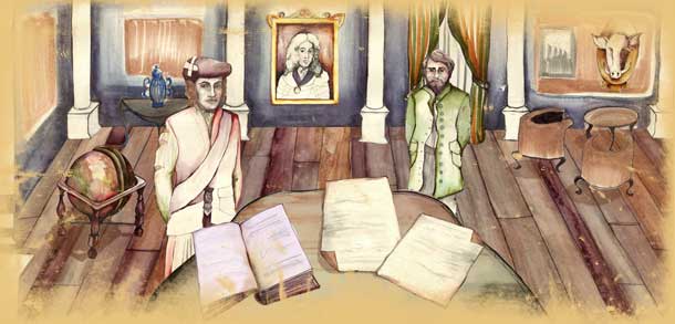 Illustration of a room as seen through the eyes of Bonnie Prince Charlie.