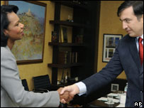Mikhail Saakashvili, presidente da geórgia e Condoleezza Rice