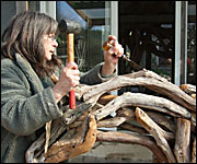 Heather Jansch working on a sculpture 