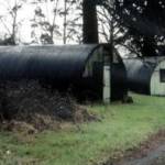 The last two surving Nissen Huts of Stanbury House Camp, Spencer's Wood, near Reading.  Originally, Nissen Huts lined both sides of the long driveway beneath the large fir trees.  This image was taken during a visit to Britain in 1964.