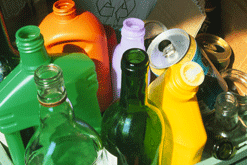 Recycled bottles and cans