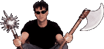Doug Petrie with weaponry. Grrr!