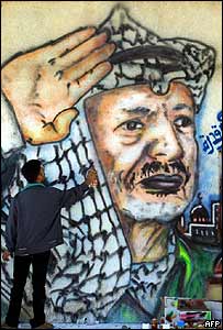Artista palestino pinta imagem de Arafat