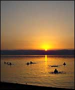 Sun setting on the Dead Sea