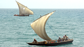 Dhows sailing off the coast of Zanzibar, Tanzania © BBC - Jeff Overs