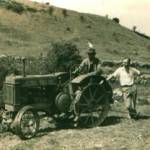 Doing war work on the Mendips;  Irwin Woodhead sitting on the tractor, with brother-in-law Stuart Armfield looking on.