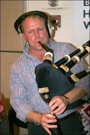 BBC Hereford & Worcester's Howard Bentham playing the bagpipes