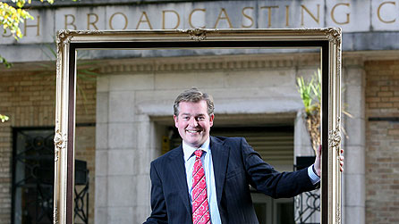 BBC Radio Ulster Good Morning Ulster presenter Mark Carruthers gets in the frame to launch a public art competition to create a picture of BBC Broadcasting House to mark its 70th birthday