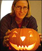 Picture: Ruth shows off her pumpkin lantern
