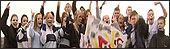 group of people waving